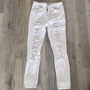 Distressed white denim high waisted